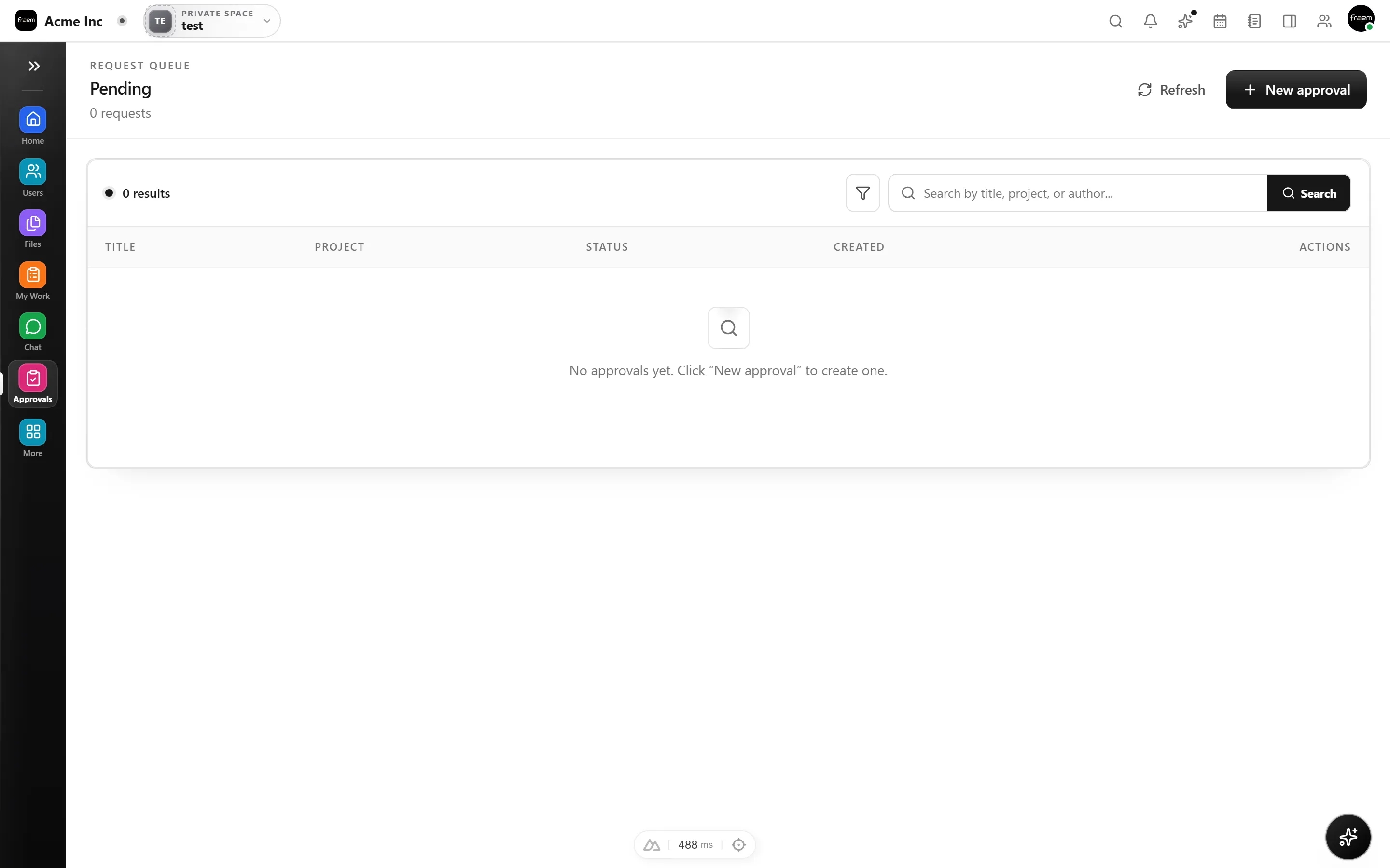 Approvals queue separating pending, approved, and rejected requests