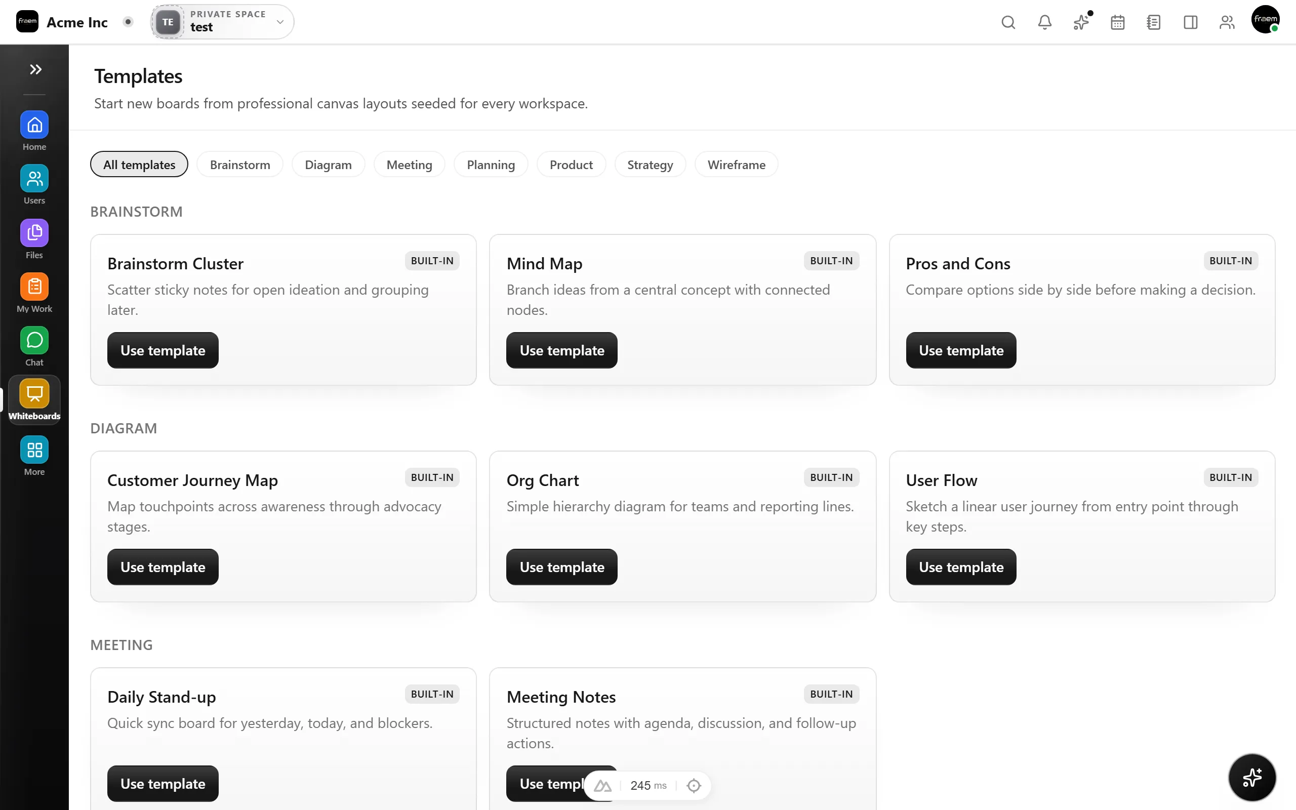 Whiteboard canvas tools in Rowsh