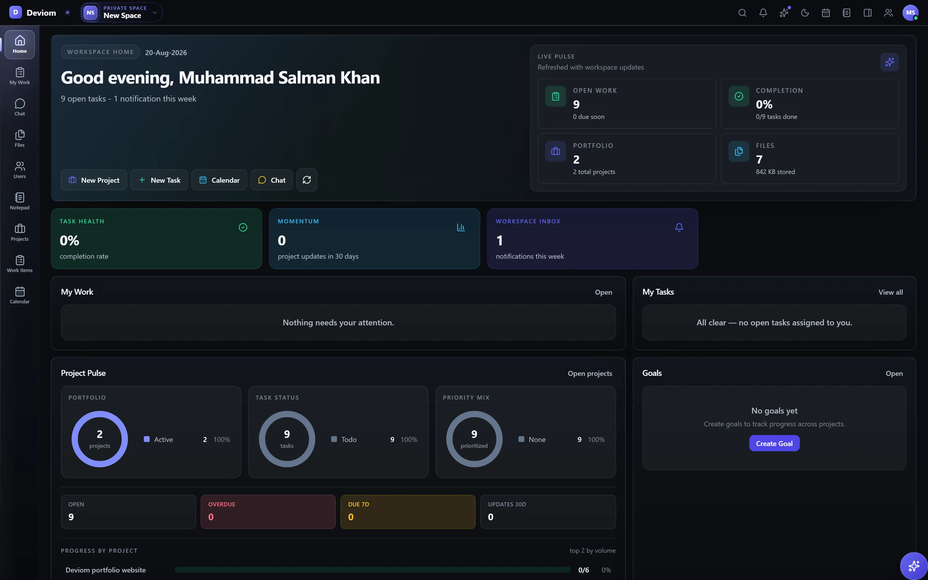Rowsh web workspace dashboard open in a browser