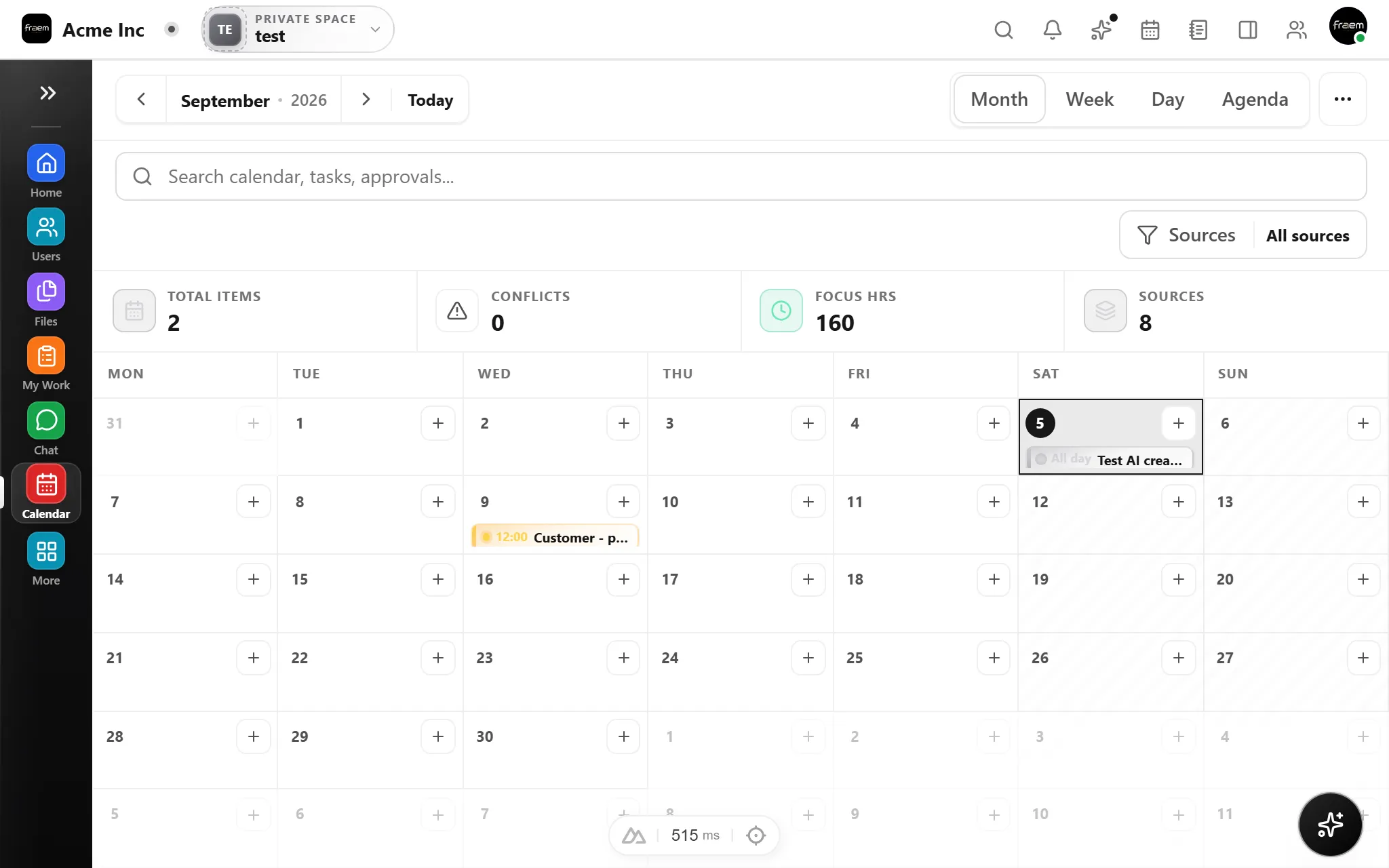 Task deadlines shown on the Rowsh calendar
