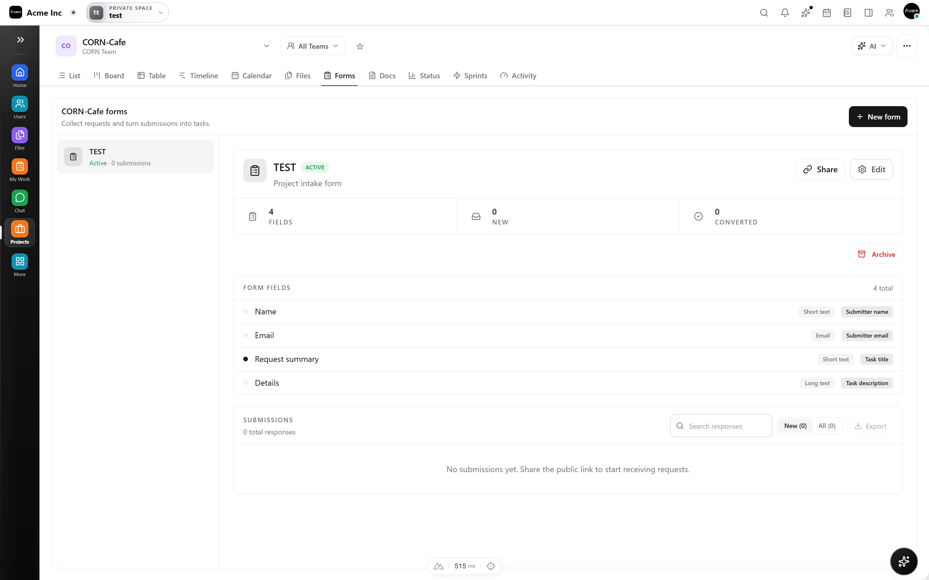 Rowsh form builder with fields, conditional logic, and a public form preview
