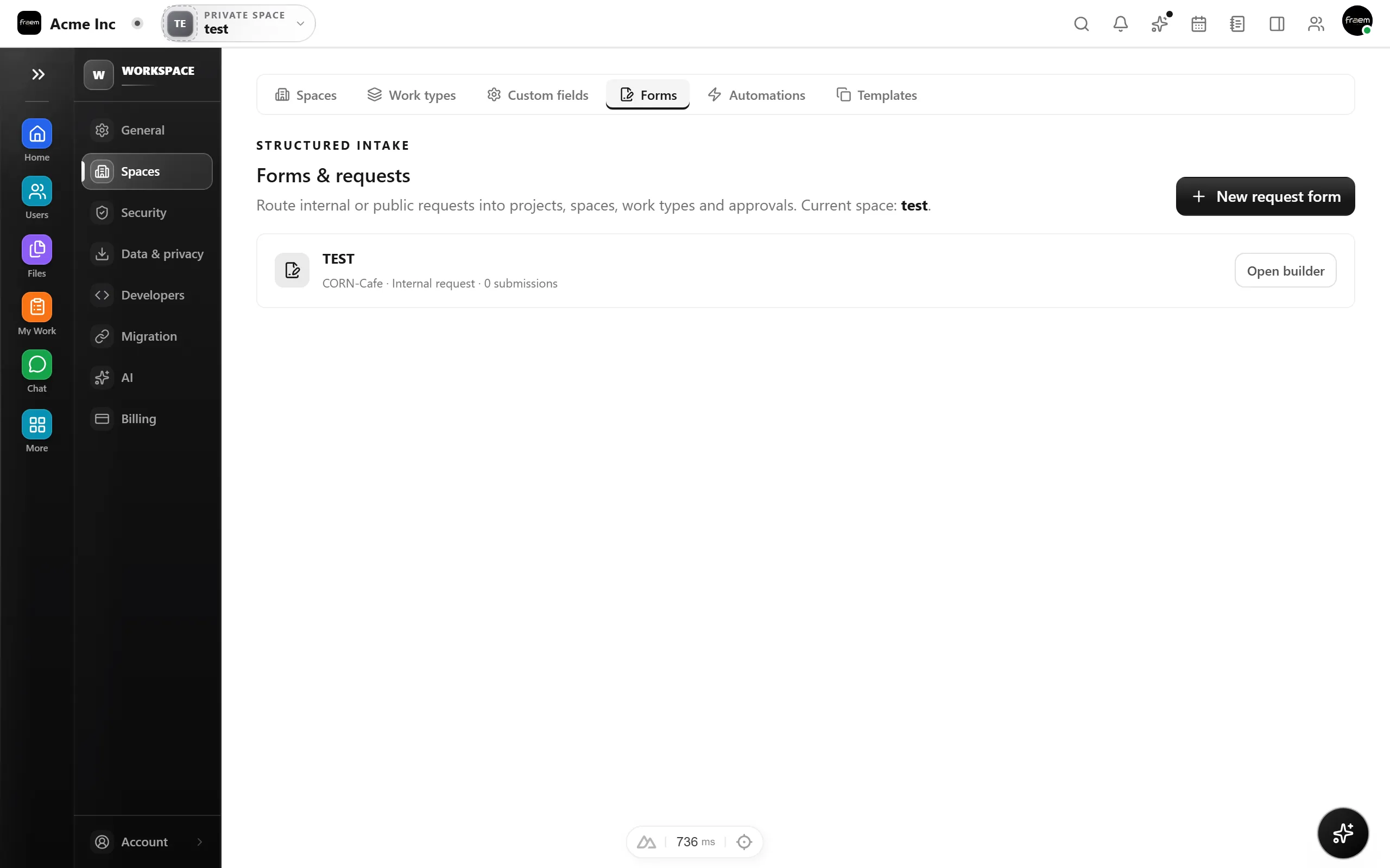 Rowsh form builder with fields, conditional logic, and a public form preview