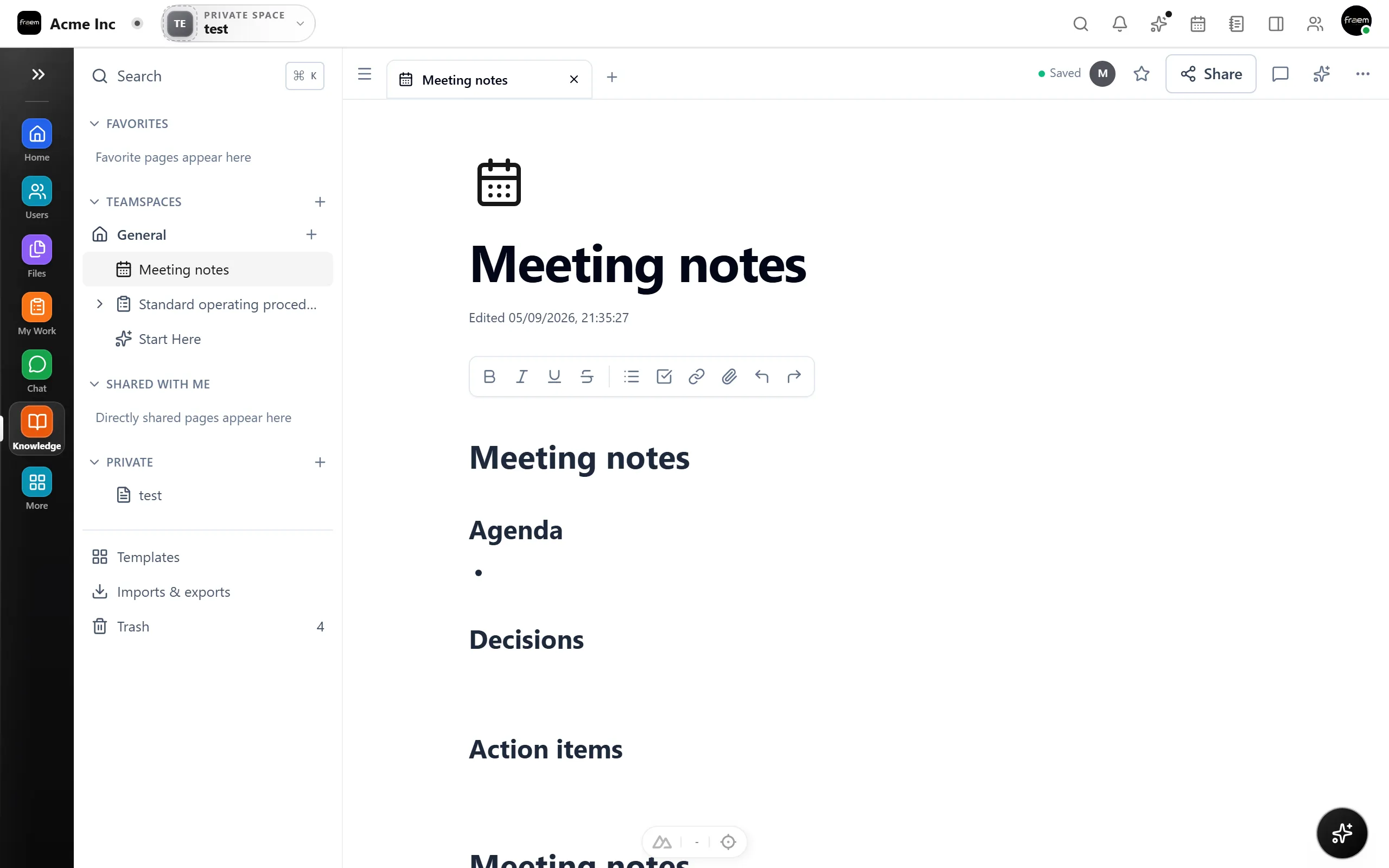 Team pages with sections and references