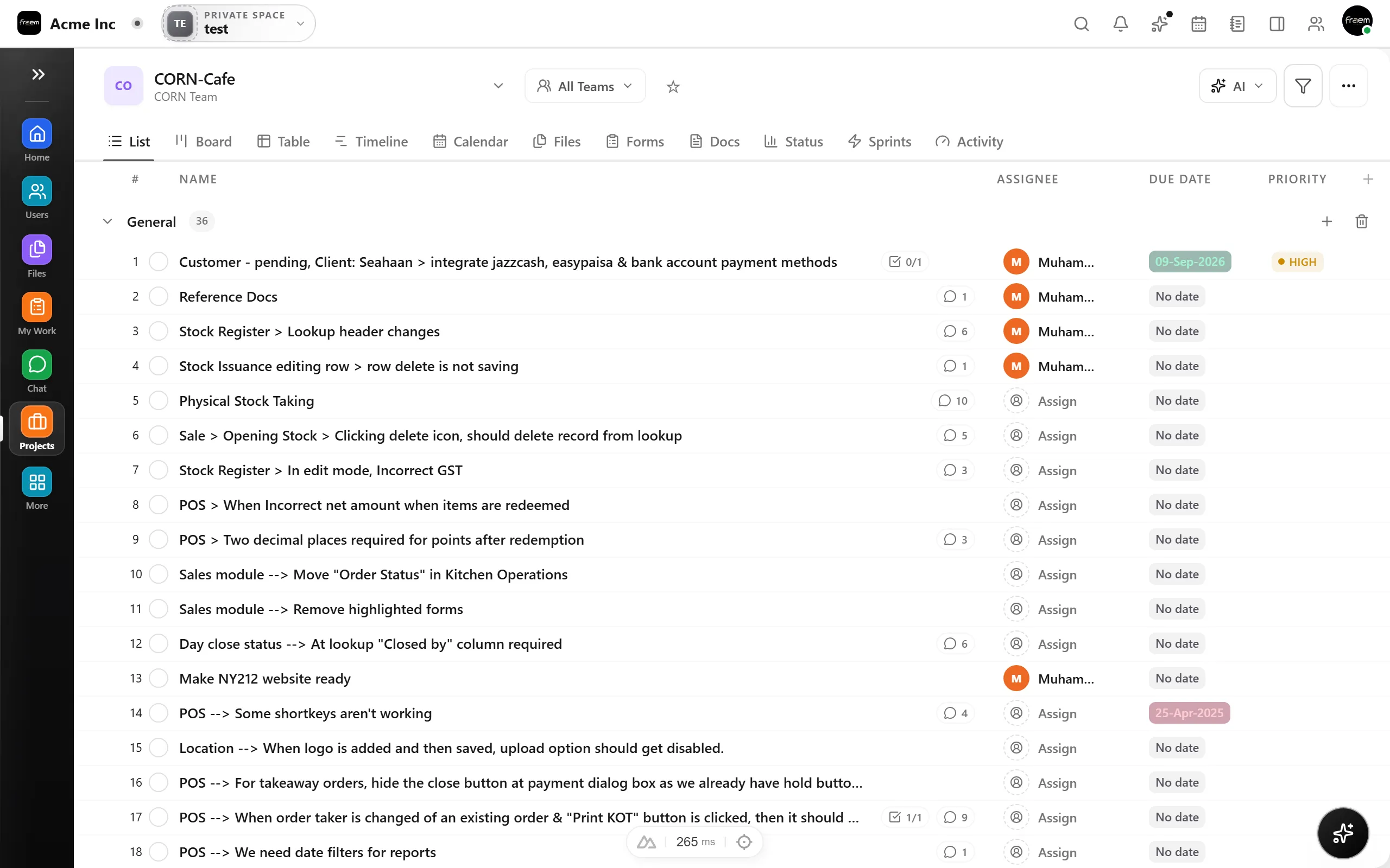 A focused list view of active tasks