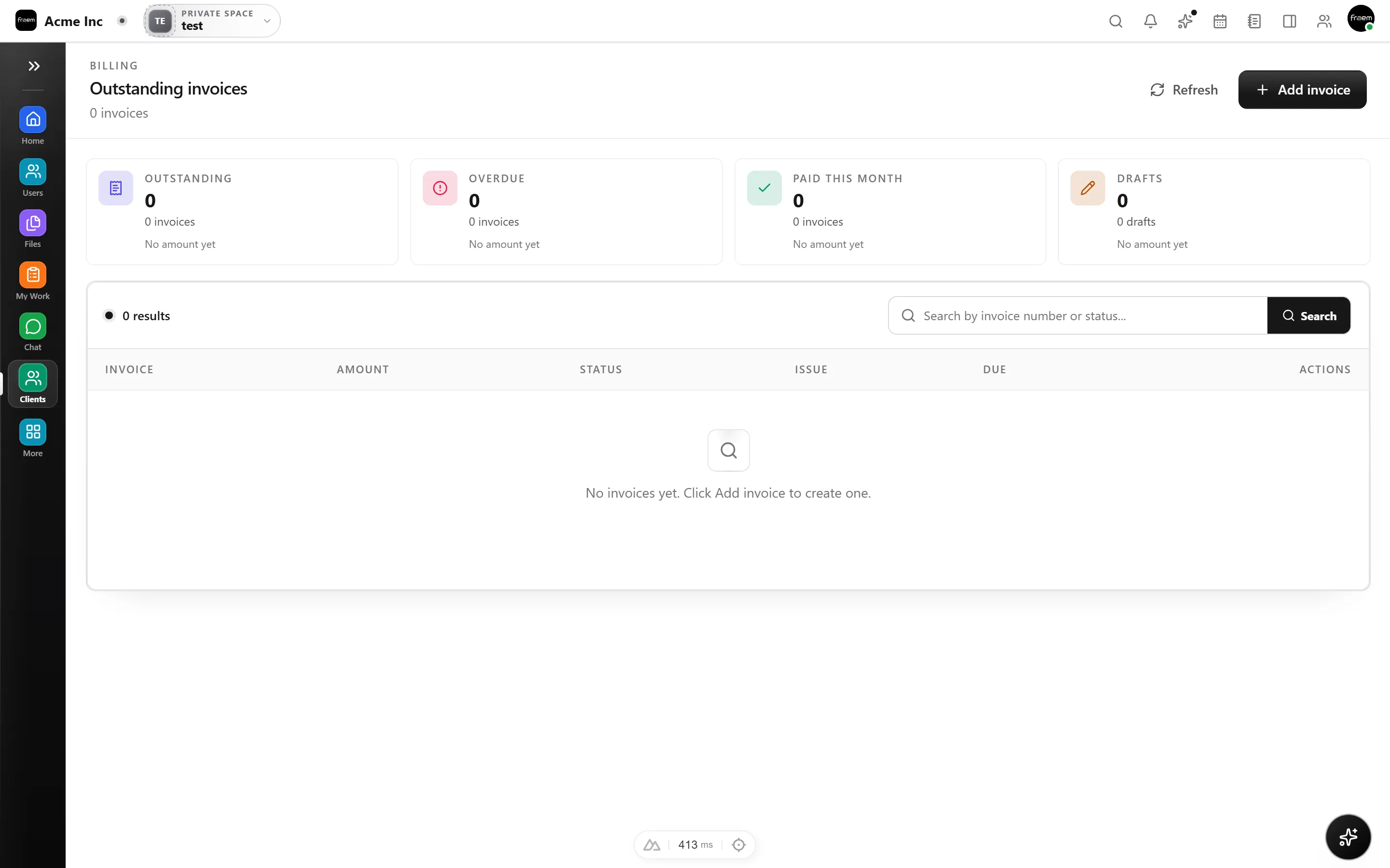 Rowsh invoices list with status, amounts, and due dates