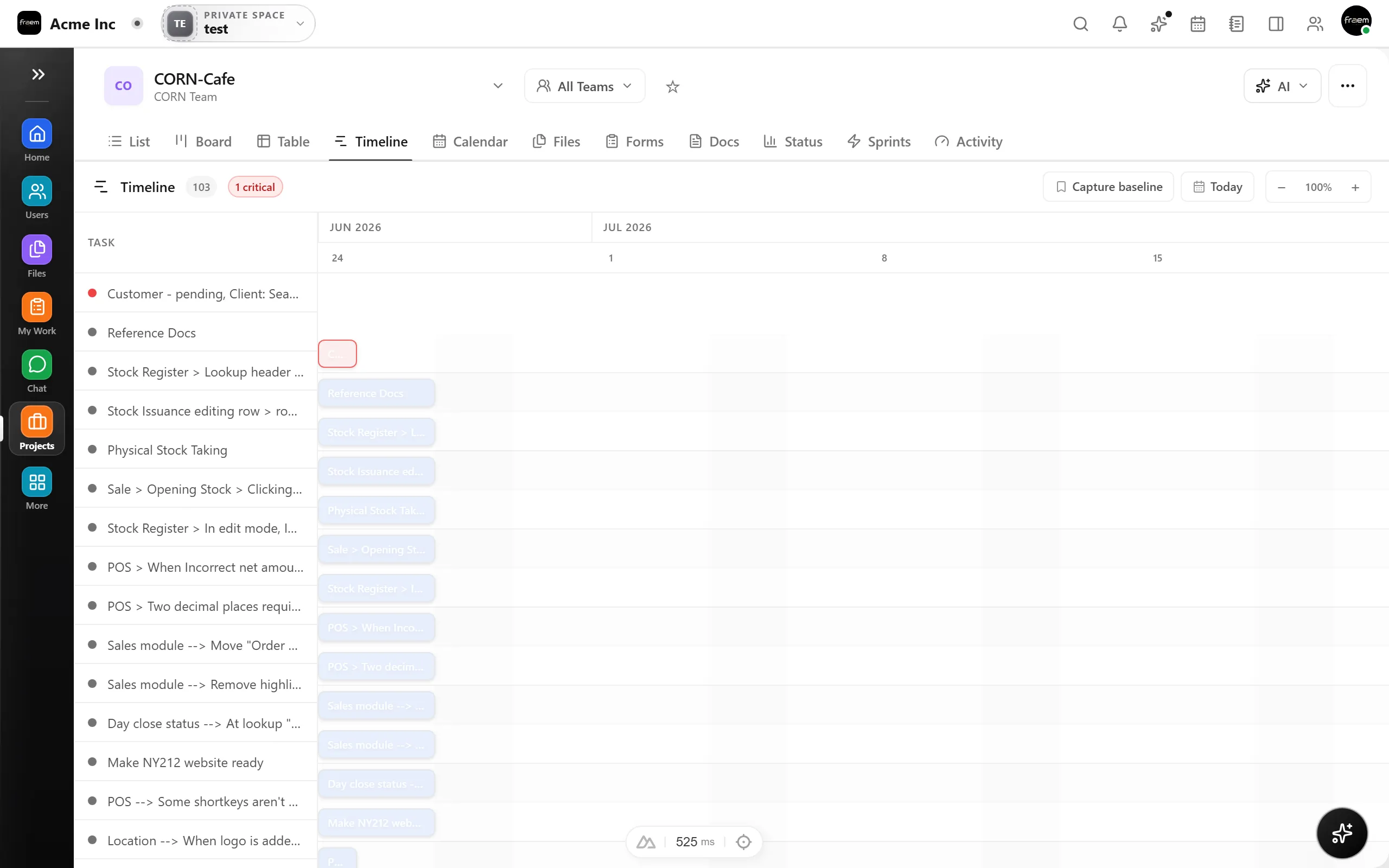 Kanban board view of a Rowsh project