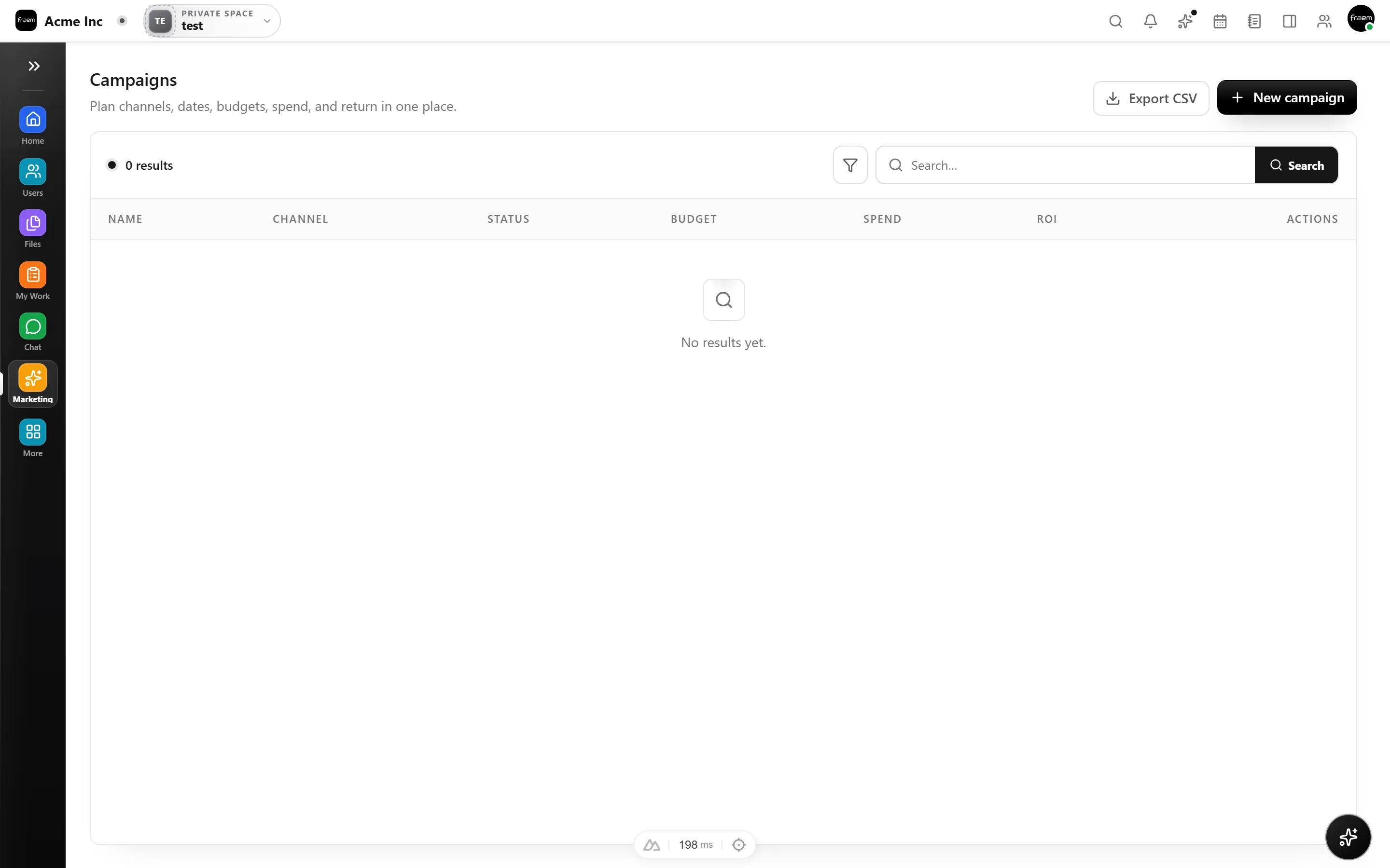 Rowsh Marketing space showing a content calendar and campaigns