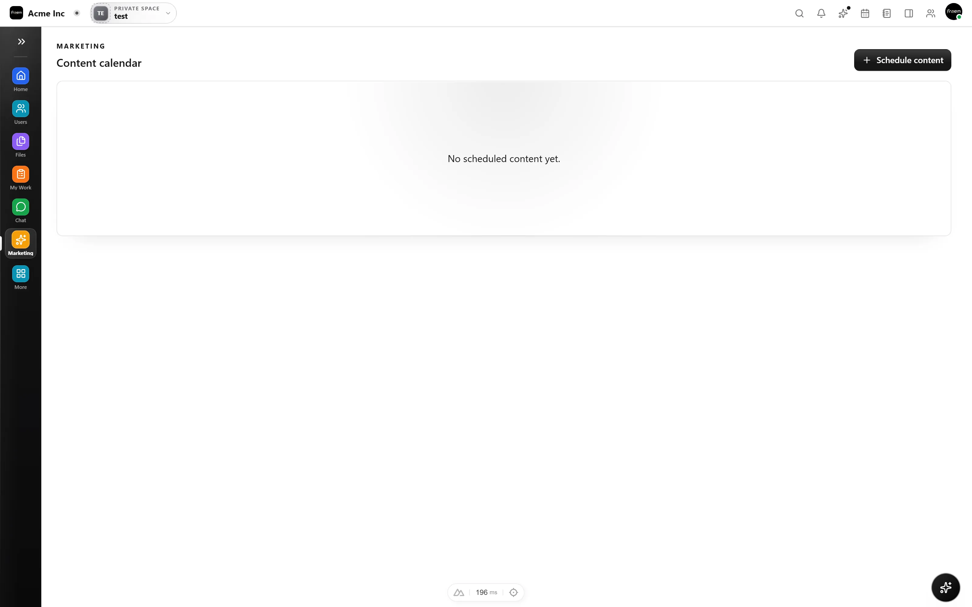 Rowsh Marketing space showing a content calendar and campaigns
