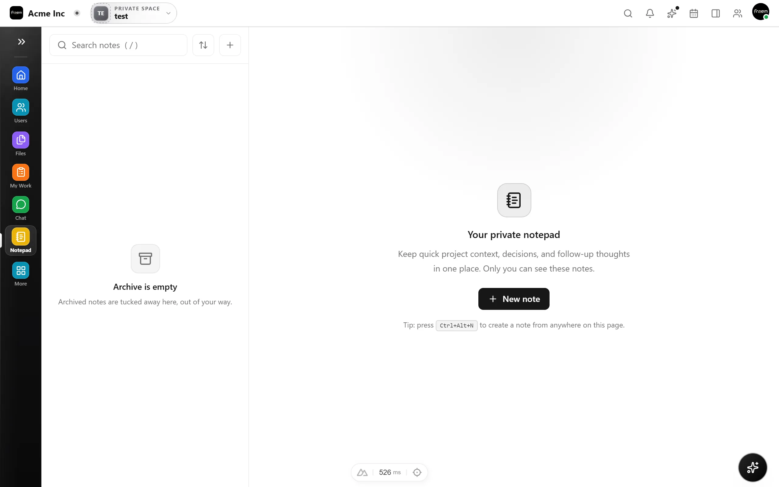 Rowsh Notes with pinned and archived views