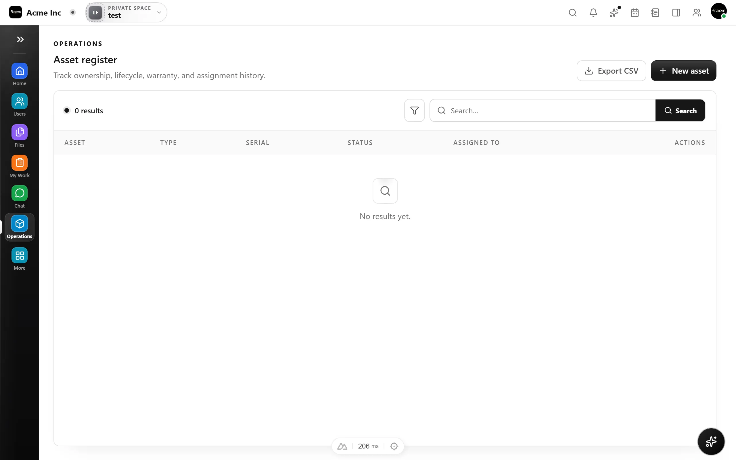 Rowsh Operations space with an SOP library, vendors, and asset register