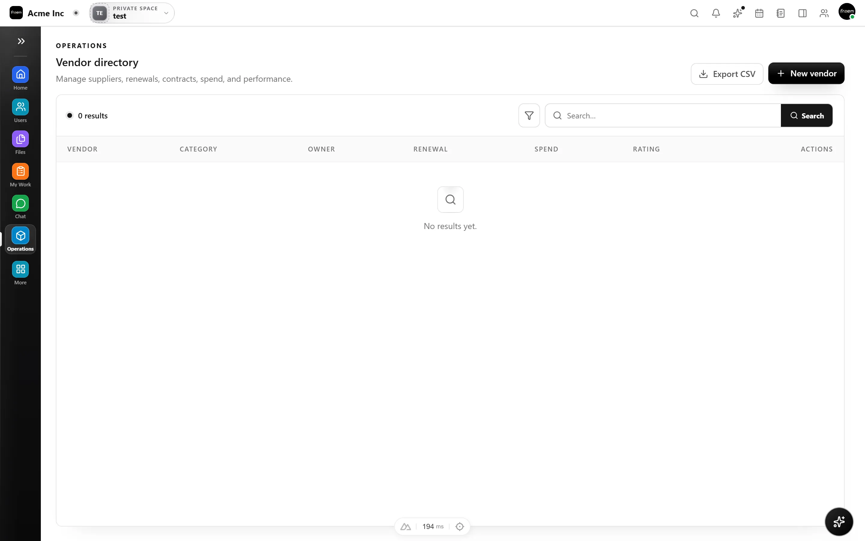 Rowsh Operations space with an SOP library, vendors, and asset register