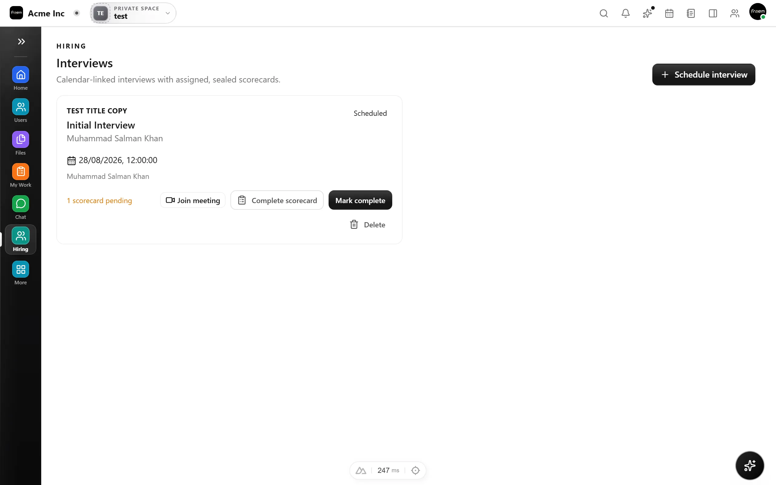Rowsh HR space showing job openings and a candidate hiring pipeline