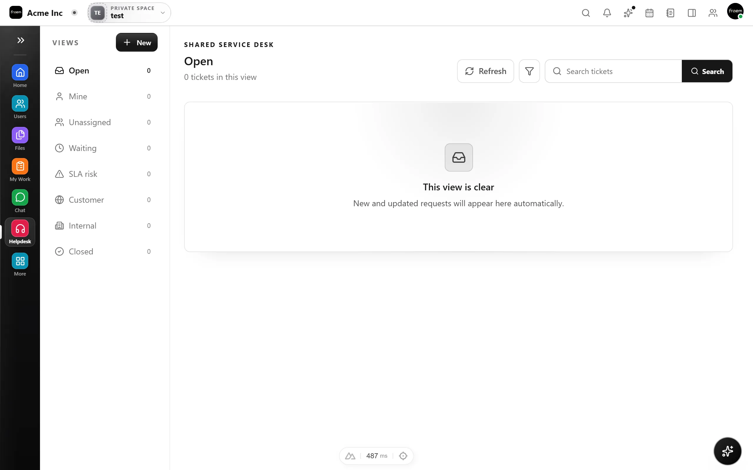 Rowsh Helpdesk space with a ticket queue, priorities, and SLA tracking