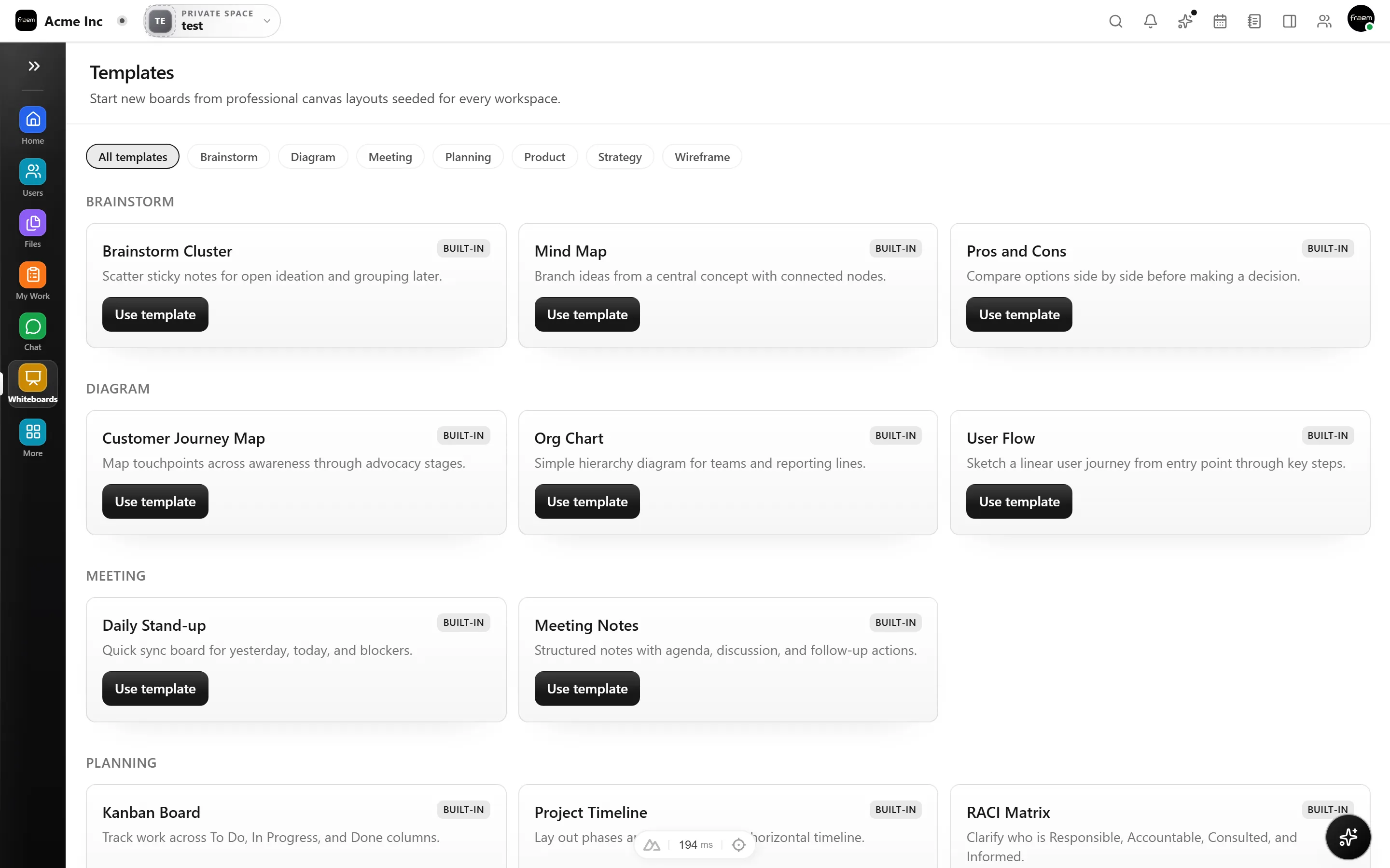 Whiteboard canvas tools in Rowsh